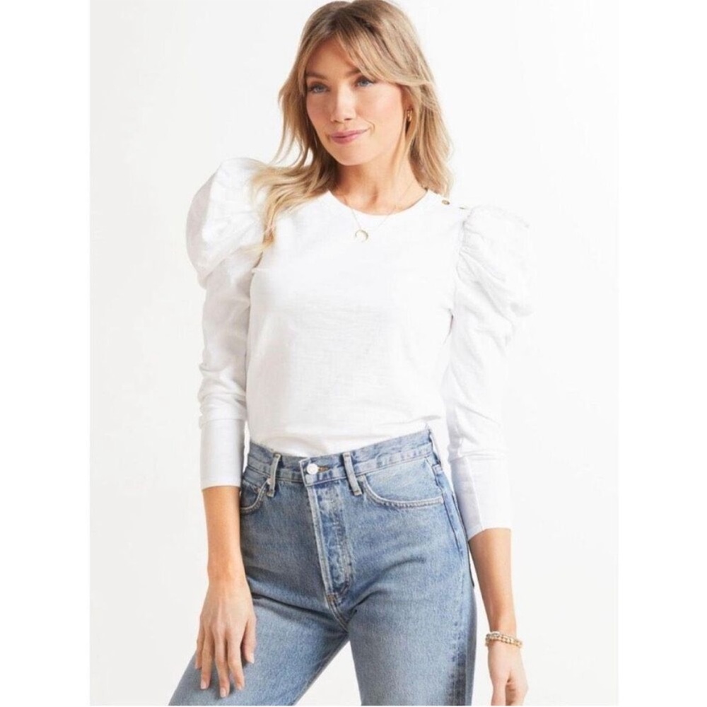 Nation LTD Krista Feminine Party Tee Size M Cream Long Puff Sleeves EUC